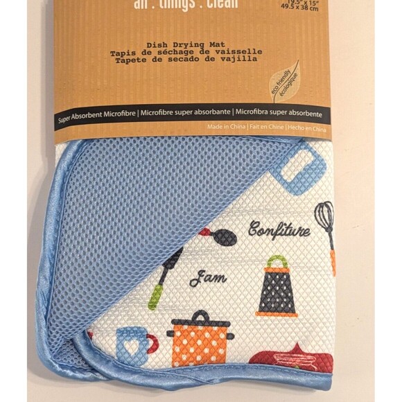 Kitchen Utensils Tools Dish Drying Mat Reversible Blue Microfiber 19 X 15-in NEW - Picture 4 of 5
